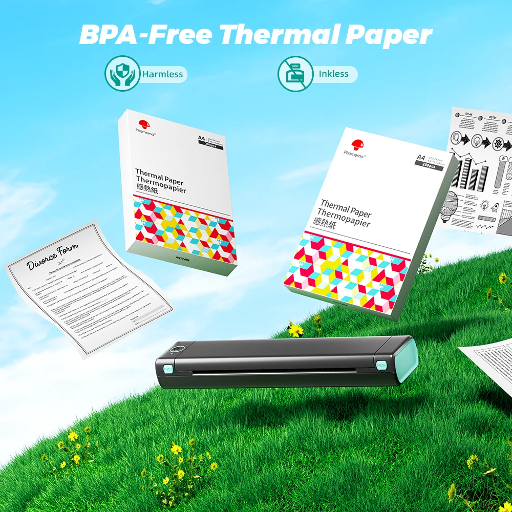 100 sheet Phomemo Official Thermal Paper A4 Thermal Fax Machine Paper Keep for 10 Years Fold Paper for M08F A4 Printer 210X297mm — view 5
