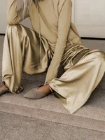 Freeacy 2025 Fashion Casual Two-piece Suit for Women Drawstring Hooded Sweatshirt and High Waist Wide Leg Pants Casual Pant Sets - Image 4