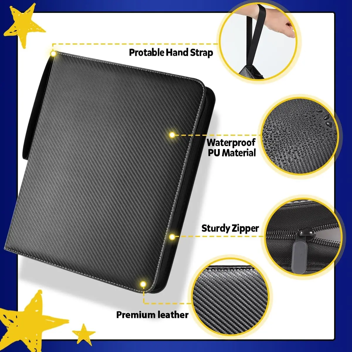 900 Pockets Card Binder Sleeves with Zipper, Double Sided Pockets Card Holder Carry Card Case for TCG CCG Card Storage(Black) 2