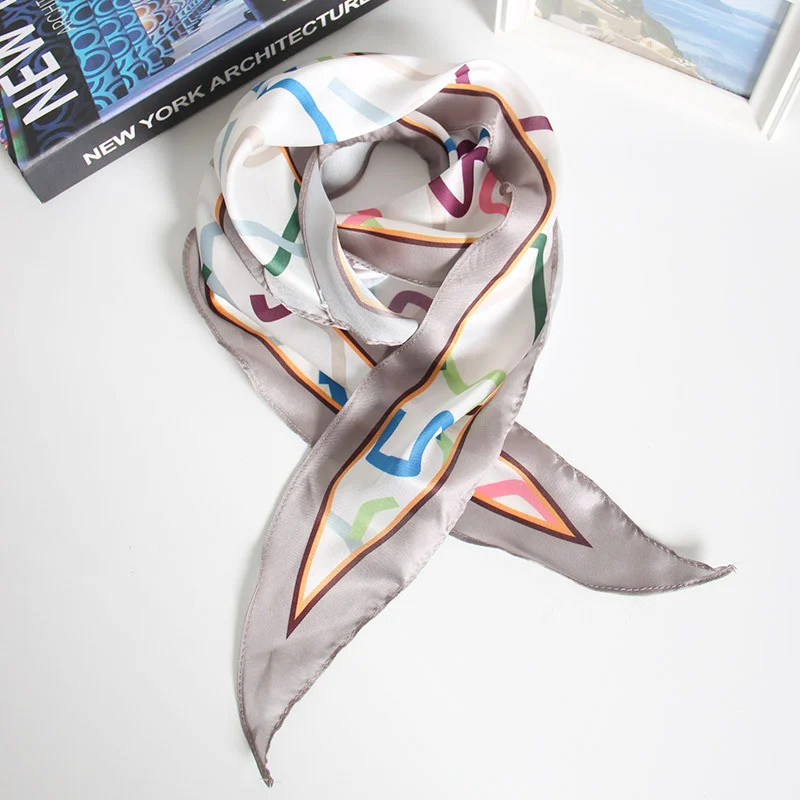 

2020 autumn winter silk scarves small square scarves women's new silk scarves versatile Korean printed plain parallel scarves