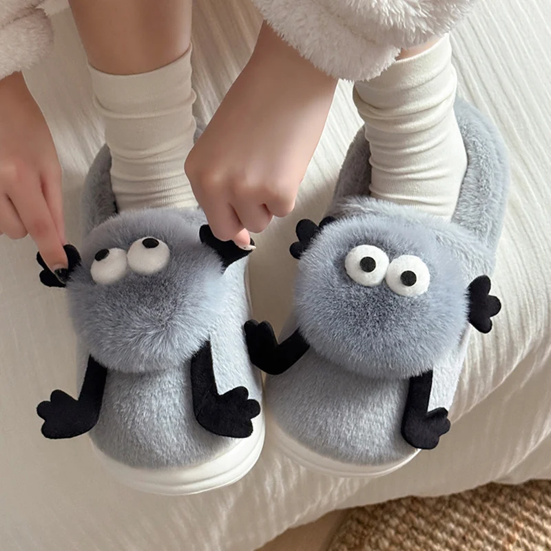 Lovely Thick Bottom Fluffy Slippers Women Autumn Winter Slip On Bag Heels Cotton Slippers Women Indoor Non Slip Soft Warm Slides