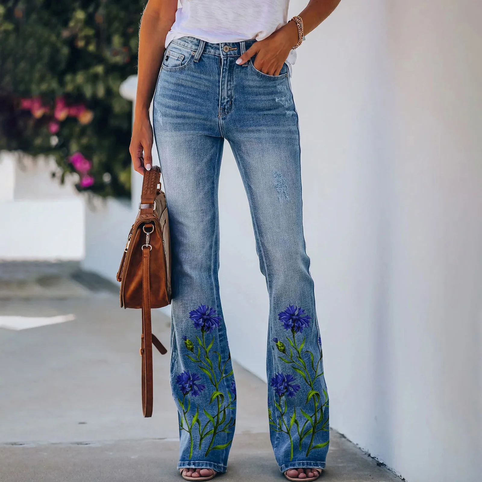 Womens Retro Streetwear Flared Bottom Jeans