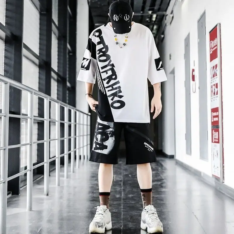 Men's casual Shorts Set alphabet print T-shirt two piece set summer high street hip hop casual wear 4