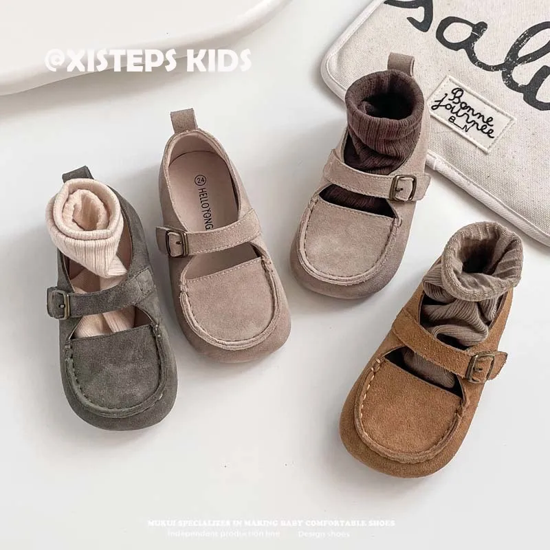 

Retro Genuine Leather Children Girls Boys Moccasins Hook and Loop 2-8Y Toddler Casual Leather Shoes Soft Sole Tenis Infantil