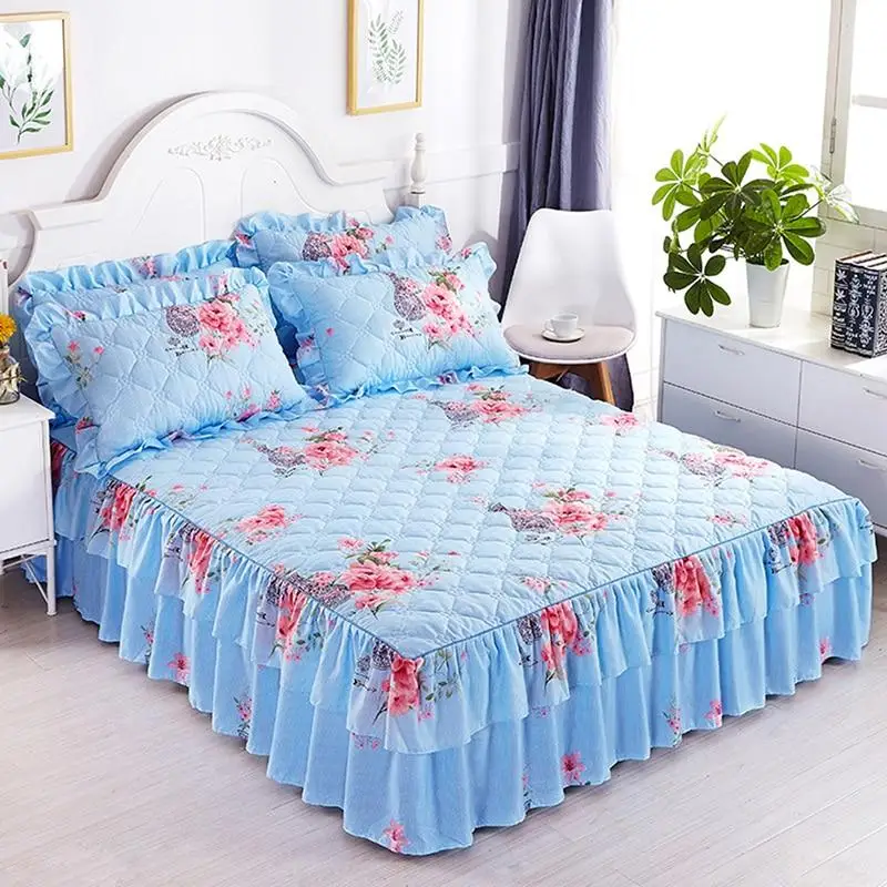 Double Layer Thickened Bedspread Laced Fitted Sheet Bed Cover/Pillow Cover
