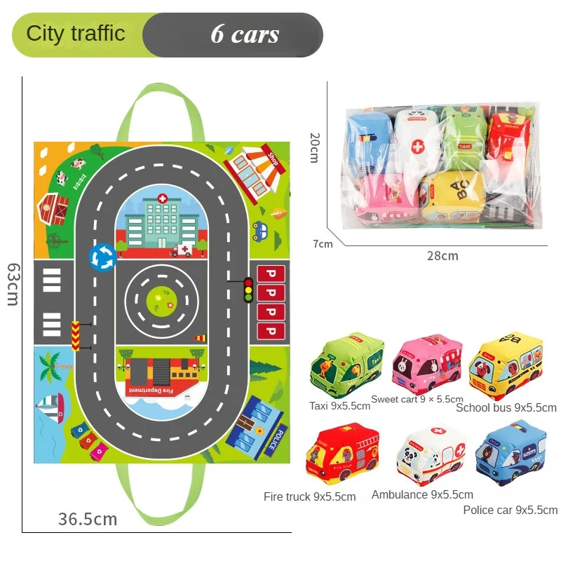 Baby Montessori Soft Car Toy with Map Game Mat Storage Bag Infant Cloth Book Cute Cartoon Sensory Training Toys Toddlers Gifts 6
