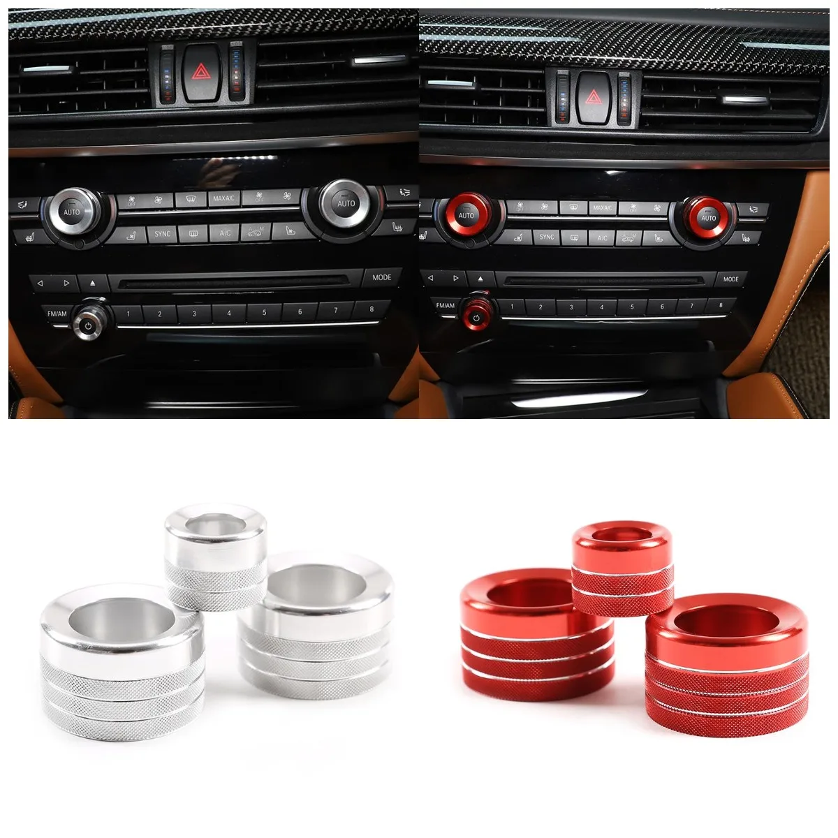 

For BMW X5 E70 E71 2008-13 Air Condition & Volume Switch Ring Knob Cover Luxury Silver Red Aluminum Alloy Decorate Car Accessory
