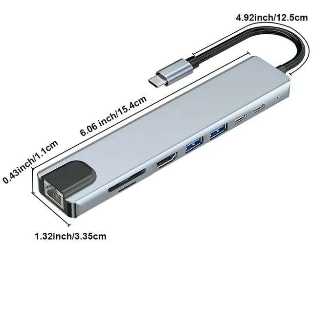 Achat d'Adaptateur HUB 8 en 1 USB-C vers HDMI, USB 3.0, Lecteur de