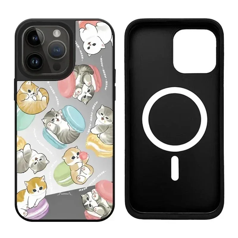 

Cat Mirror Black Border Magnetic Cute Dessert Pattern iPhone 11 12 13 14 15 Pro Max Protective Case