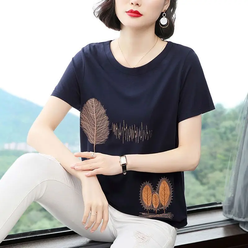 Fashion O-Neck Short Sleeve Spliced Embroidery T-Shirt Women's Clothing 2024 Summer New Loose Casual Tops Commuter Tee Shirt