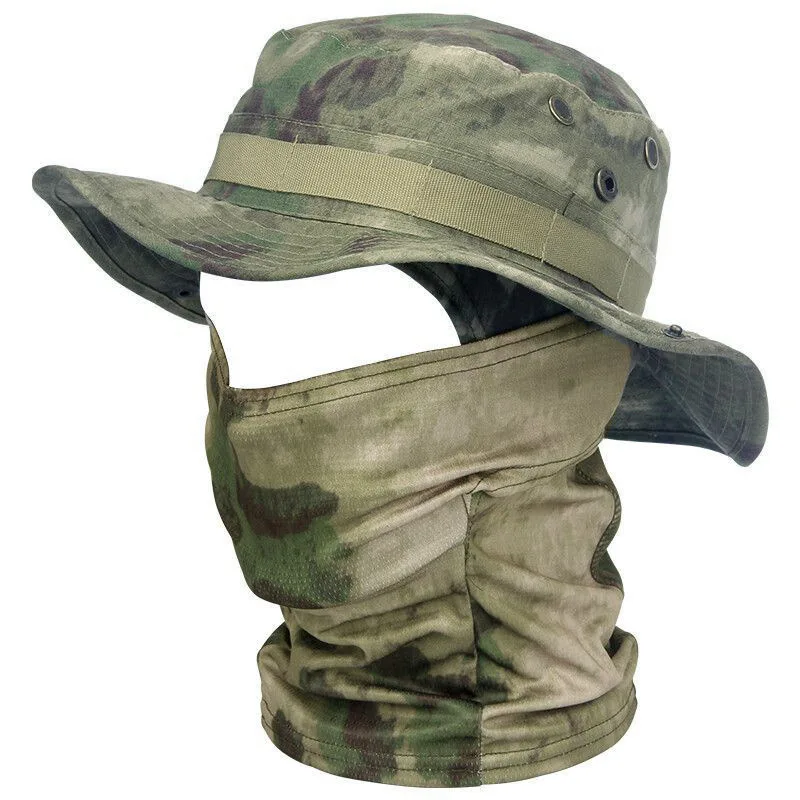 New Camo Enthusiasts Square Pocket Bonnie Cap Benny Hats Fishing Hiking Outdoor Sun Caps With Neck Scarf