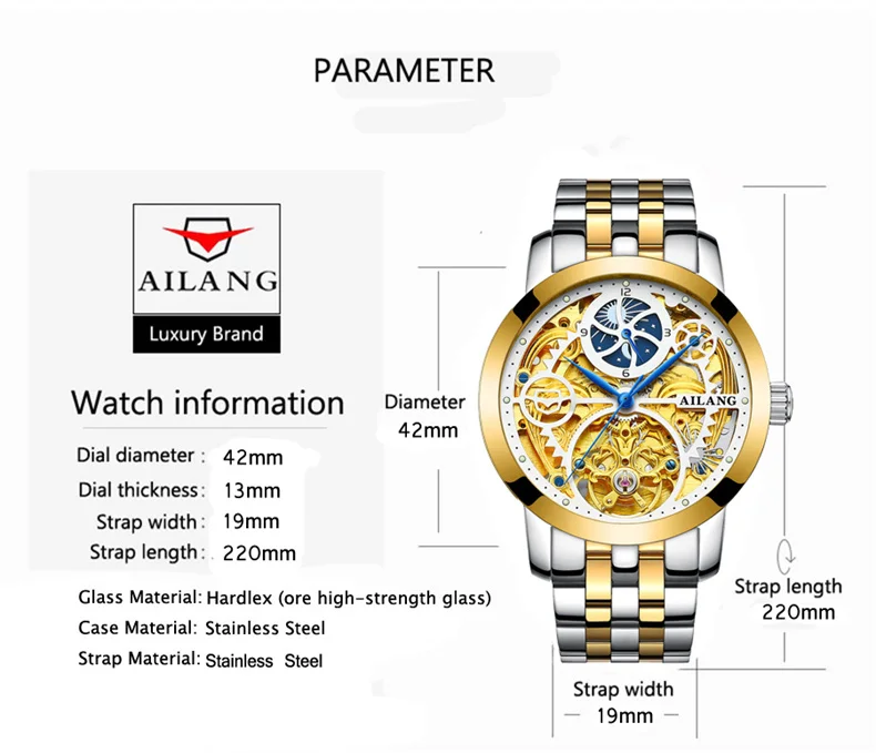 Orologio da uomo di lusso AILANG con tourbillon scheletrato, a carica automatica, meccanico, in acciaio inossidabile, impermeabile, da uomo._voghion.com