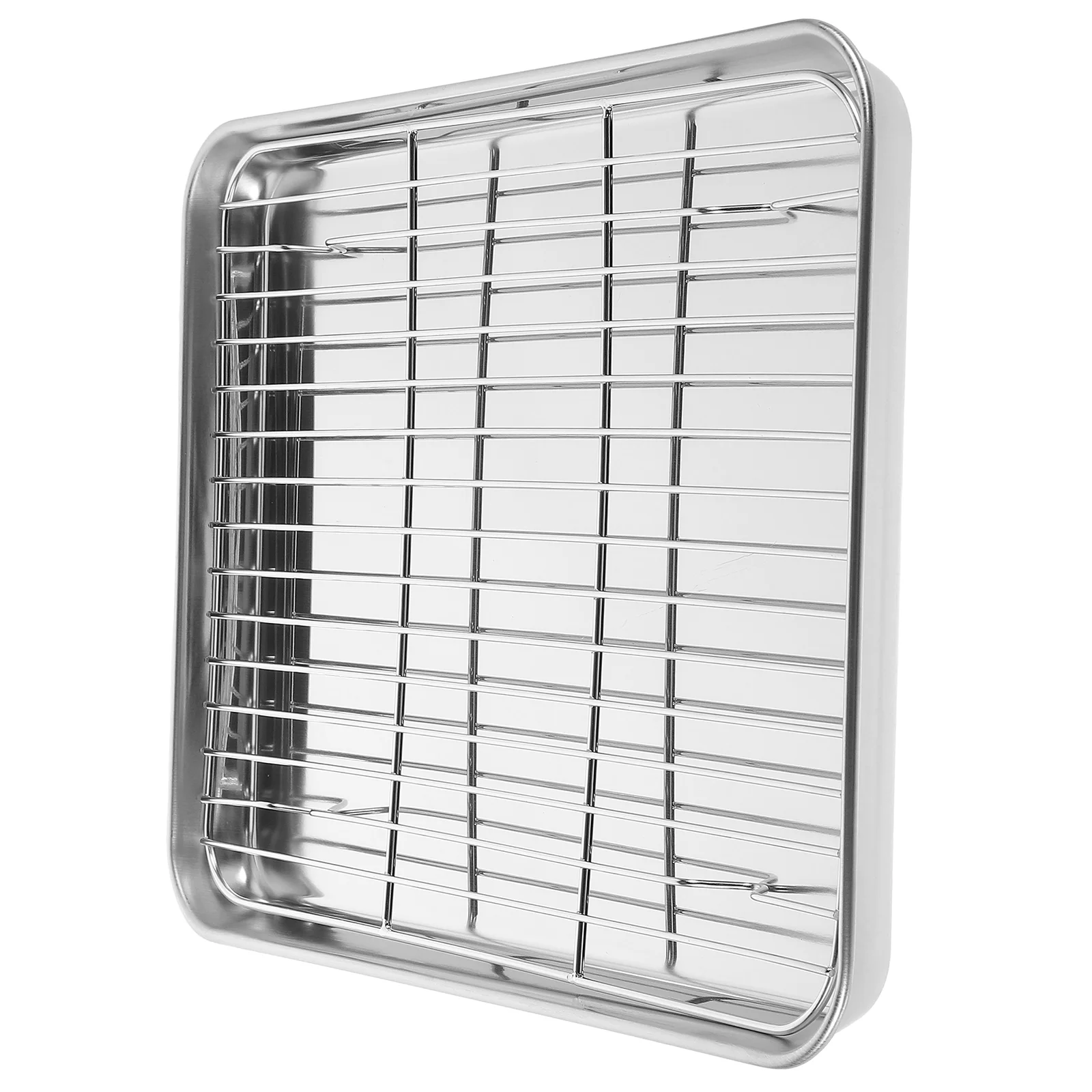 

2 Pieces/Set Muffin Baking Tray Roasting Pan with Lid Stainless Steel Frying Wire Rack