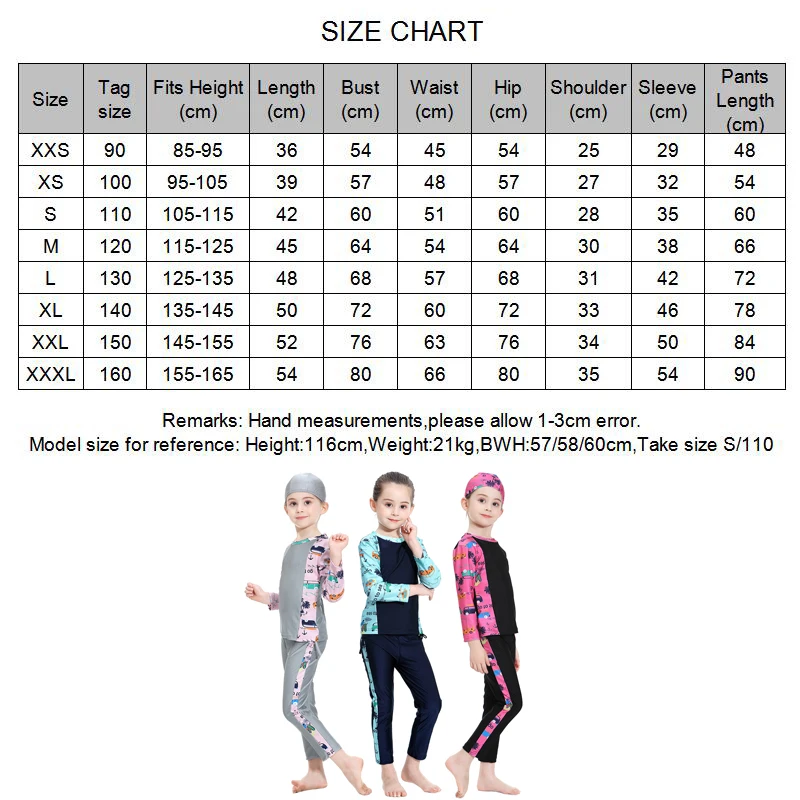 Muslim Girls Swimsuits 3Pcs Children Full Covered Diving Swimming Beach Wear(cap+blouse+leggings) Burkinis Muslimah Swimwear
