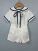Summer Navy Sister Brother Clothing White Cotton Linen Fabric with Bblack Ribbon Comfortable Breathable Daily Outfit Performance 3
