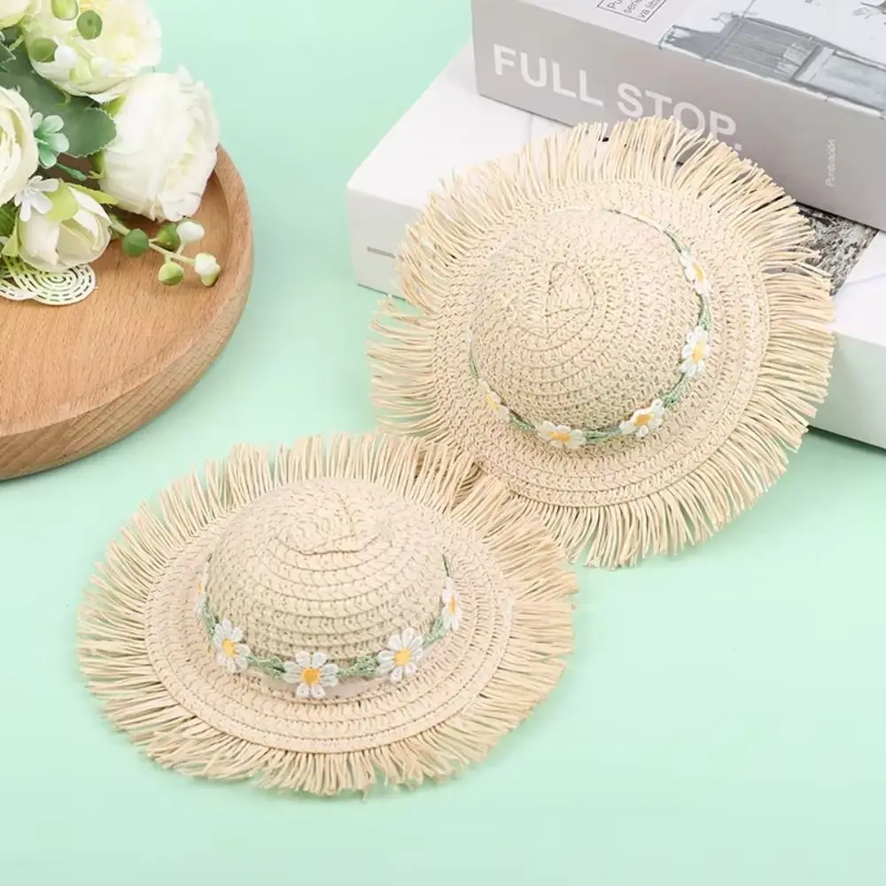 Daisy Doll Straw Hat Handmade Design Miniature Size Dollhouse Hat Sun Protection DIY Doll House Miniature Doll Accessories