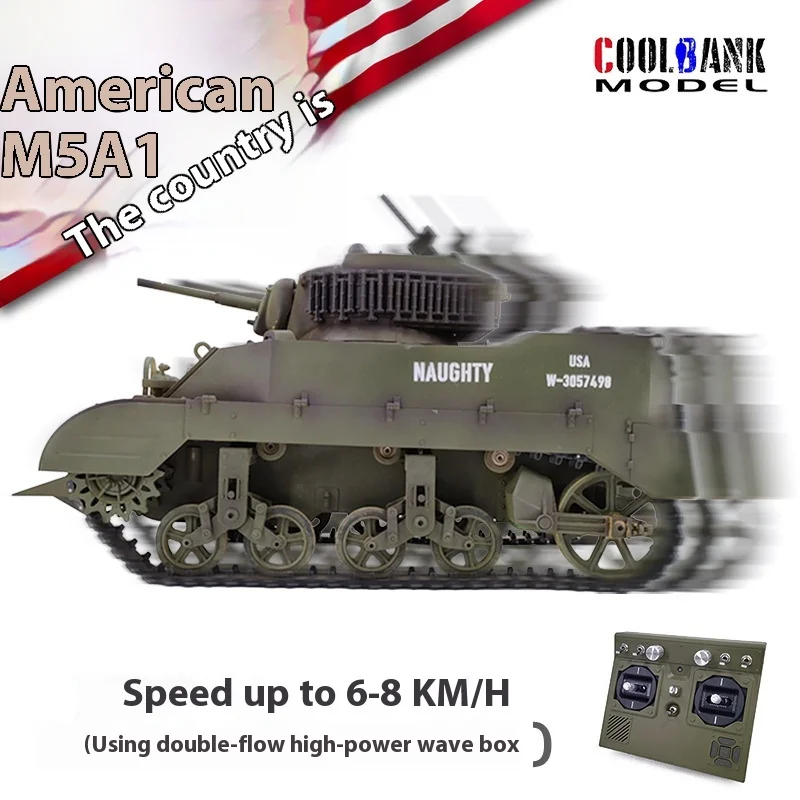 COOLBANK Stuart M5a1 Electric Remote Control Tank Simulation Military Model Toy Scalable, 360° rotation, Children'S Toy Gift 5
