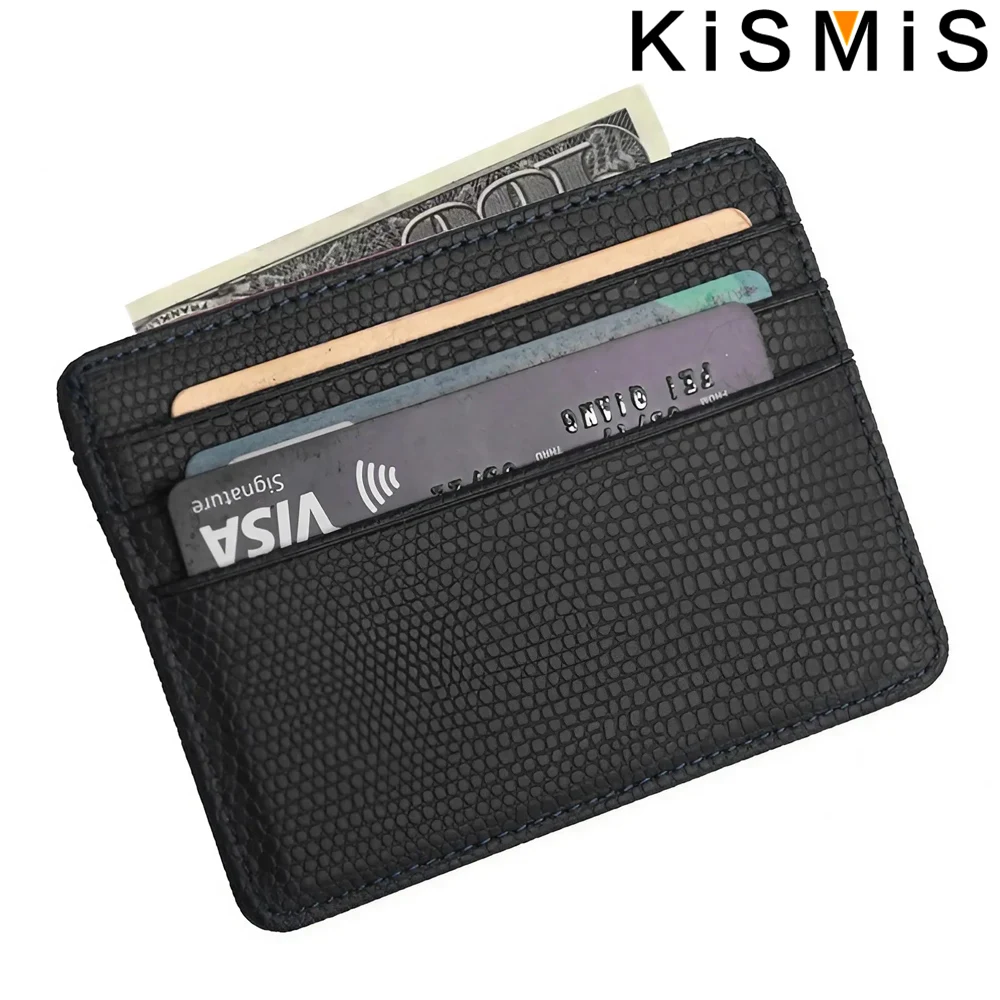 KISMIS Small Mini Travel PU Leather Card Holder Wallet-Lizard Pattern, ID Window, Case for Men Women