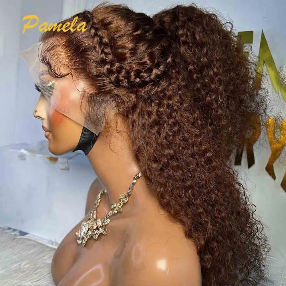 Hidden Strap Burmese Curly Chocolate 360 Lace Front Glueless Wigs Ready To Go PrePlucked Bleached Human Hair Wig With Drawstring