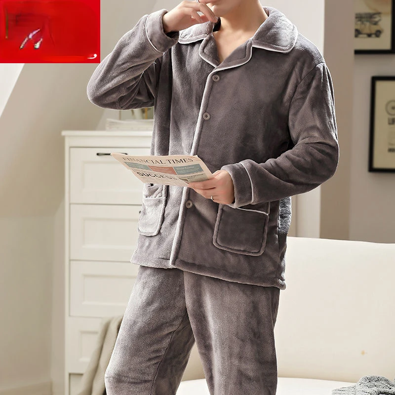 Pajama Sets pajama sets Flannel Pajamas Men's Winter Thickening Warm Suit Long-sleeved Loose Home Clothes Autumn Cardigan