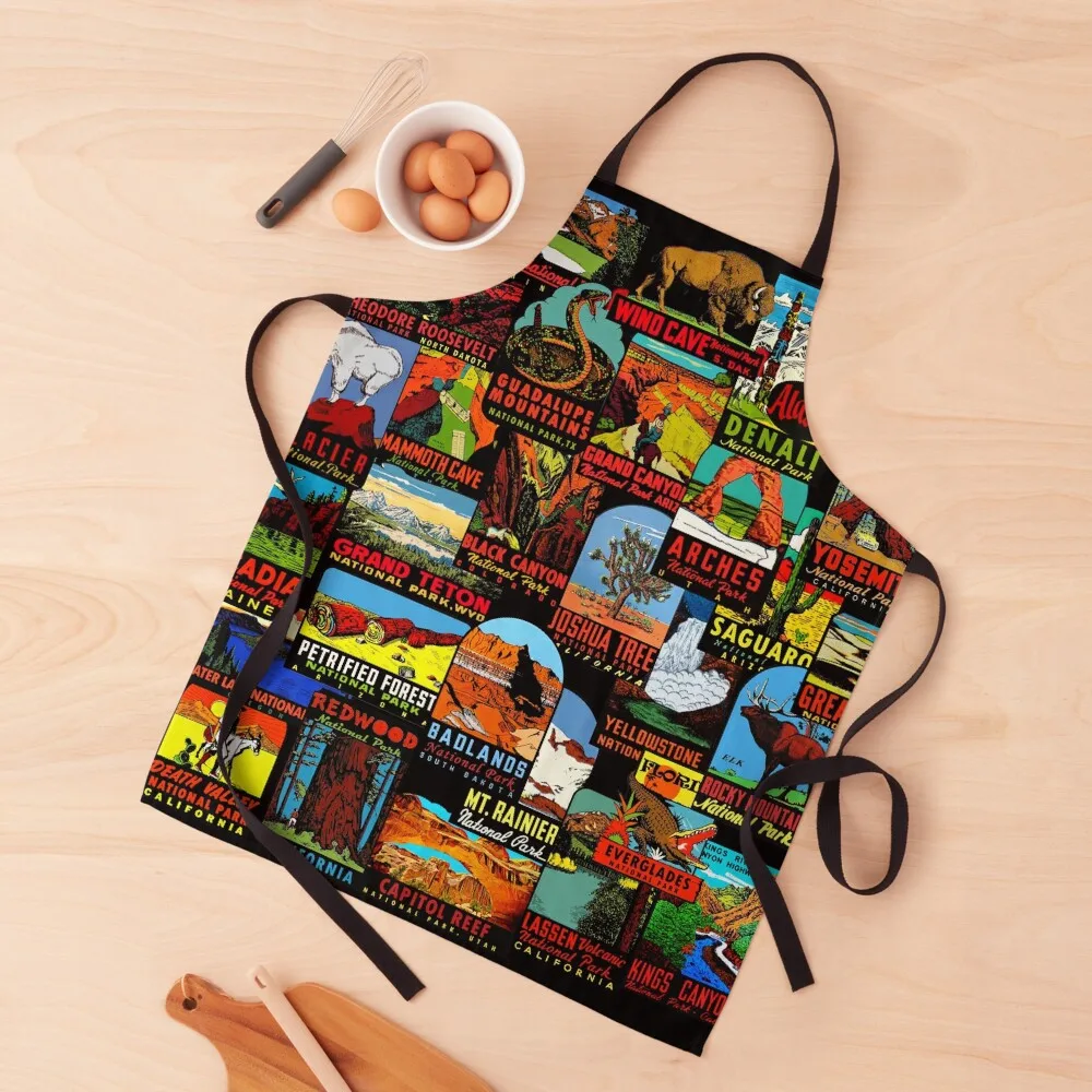 

American National Parks Vintage Travel Decal Bomb Apron Things For The Kitchen Chef Uniform For Men