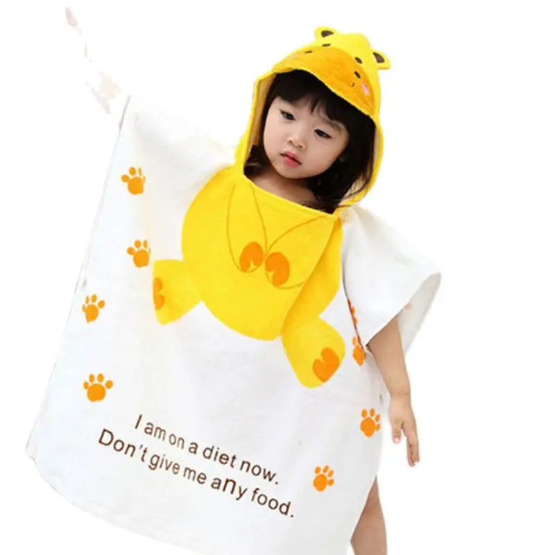 Children's Hooded Towel 100% Cotton Animal Model Baby Bath Towels Kids Beach Wrap Towels Play Water Shower Cat Frog Cow Printed
