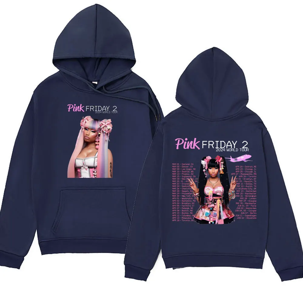 Rapper Nicki Minaj Pink Friday 2 2024 World Tour Print Hoodie Men Women Hip Hop Fashion Oversized Sweatshirts Fleece Pullover