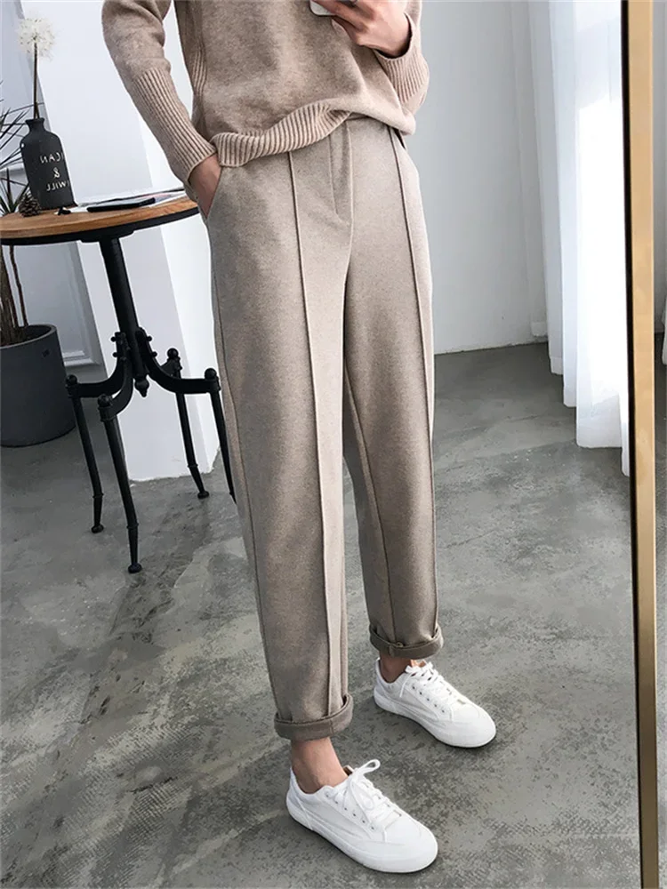 

Thicken Women Pencil Pants womens 2024 Autumn Winter clothes OL Style Wool Female Work Suit Pant Loose Female Trousers Capris