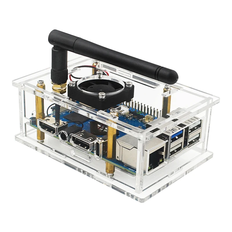 Transparent Acrylic Protective Case with Optional Cooling Fan and Antenna for Enhanced Active Cooling