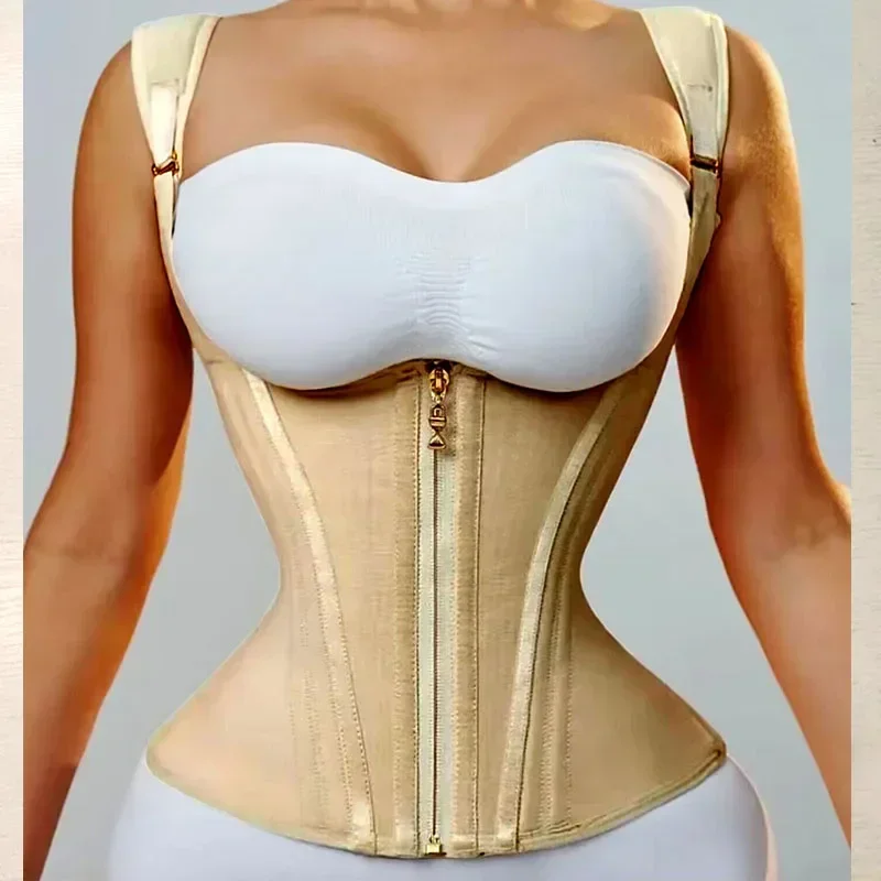 

Women Double Compression Waist Trainer Vest Corset Bone Adjustable Zipper Hook-eyes Flat Belly Body Shaper Fajas Modeling Belt