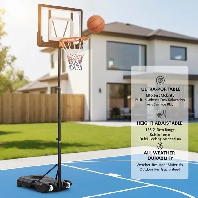 Basketball Stand with Wheels, 83x55cm Back Panel, Mobile Basketball Hoop with Stand, Adjustable Hoop Height 156 To 210 Cm, Basketball System, for Outdoor Use