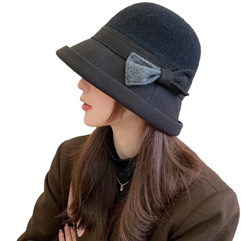 

Bucket Hat Women Autumn Winter Wool Fisherman Cap Solid Color Winter Hats For Women Thick Warm Bonnet Fedora New Casual