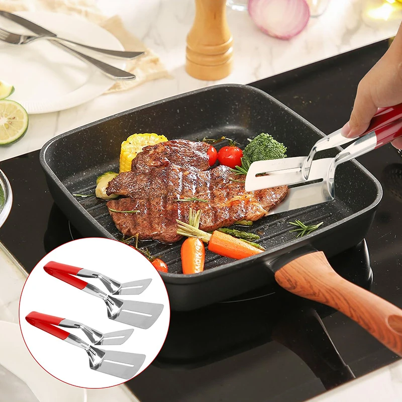 Stainless Steel Steak Clip Pancake Barbecue Spatula Clip BBQ Tongs Frying Fish Spatula Bread Household Kitchen Tool