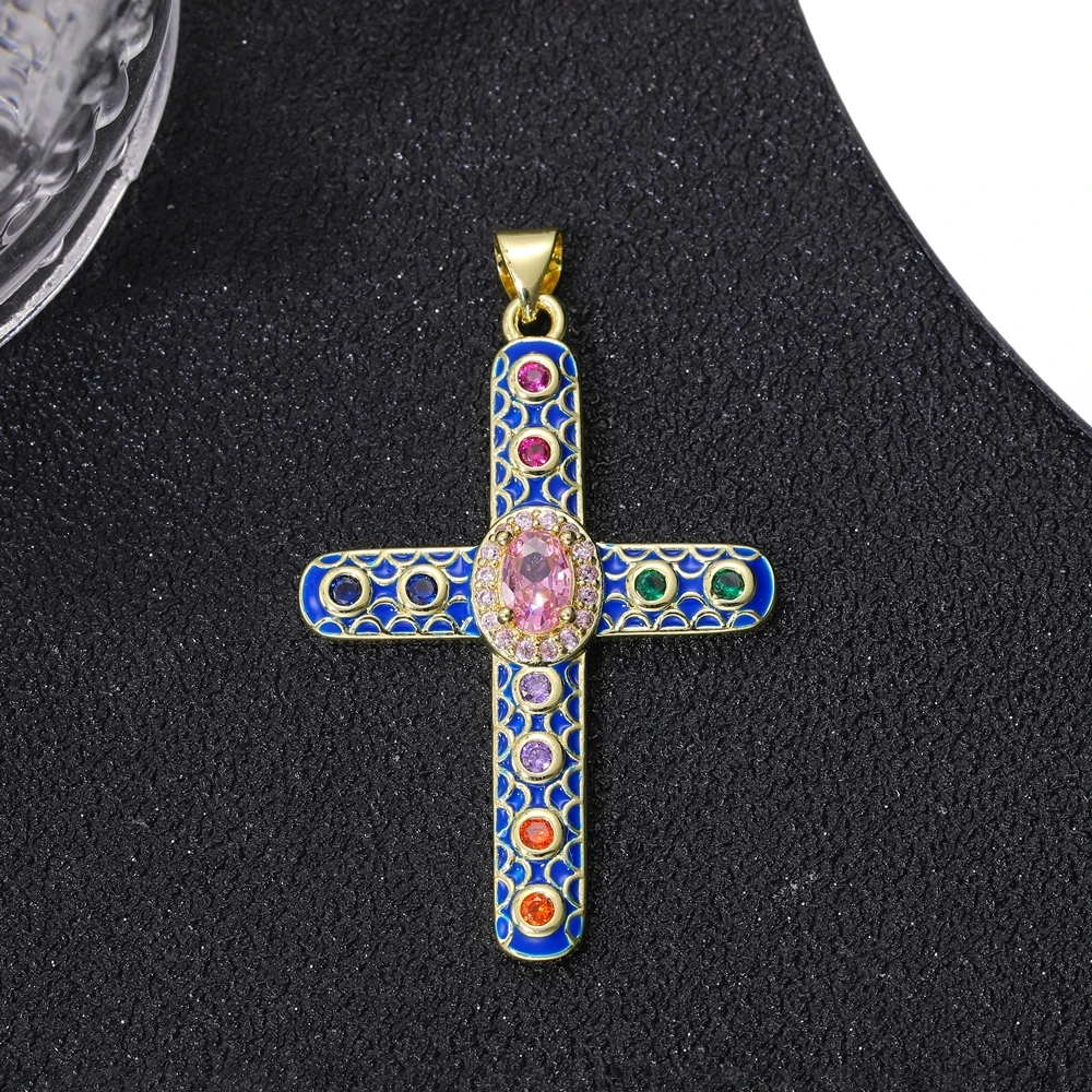 Juya 18K echt vergoldete bunte Emaille Evil Eye handgemachte Zirkonia religiöse katholische christliche Kreuz Charms Zubehör – Detail 20