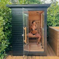 ซาวน่ากลางแจ้งไม้ซีดาร์แดงดำ พร้อมรั้วไม้ ซาวน่าอินฟราเรด ซาวน่าสมุนไพรอบไอน้ำ หลังคาทรงจั่ว เตาไฟฟ้าแบบโดม 1