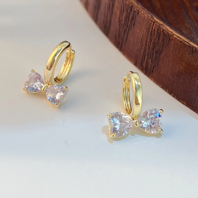Luxury Temperament Inlaid Zircon Bowknot Hoop Earrings for Women Silver Color Bow Huggie Fashion Jewelry Gifts