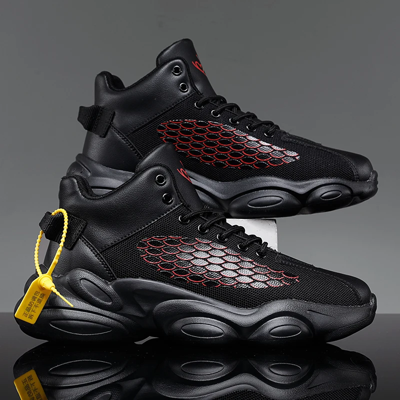

Basketball Shoes Men's Student Casual Outdoor Sports Shoes Flying Woven Fish Scales Sneakers Waterproof Thick Sole Walking Shoes