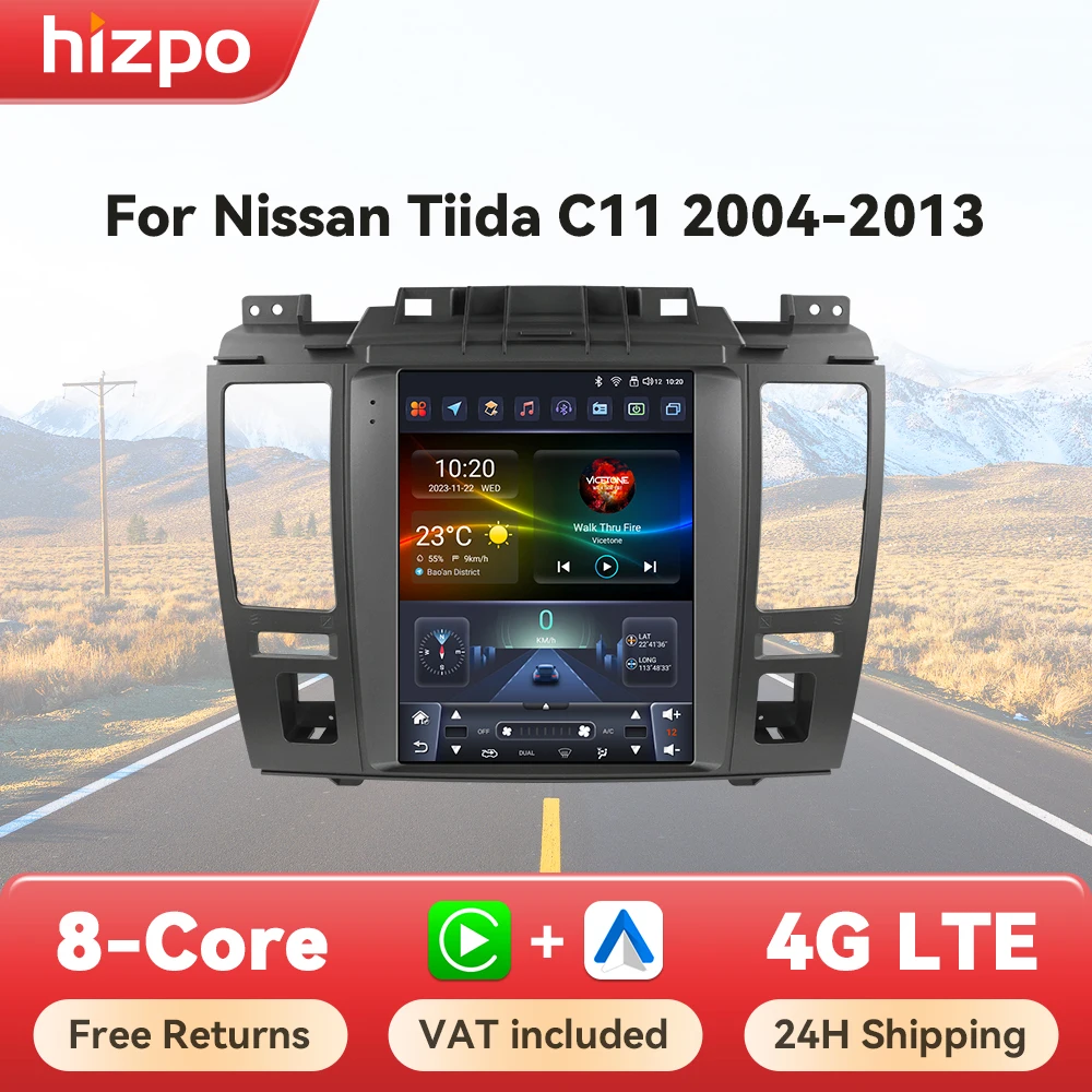 Hizpo für Tesla-Stil Carplay-Autoradio für Nissan Tiida C11 2013-2017 2din Multimedia-Player GPS-Navigation 2004 Zoll Android 13