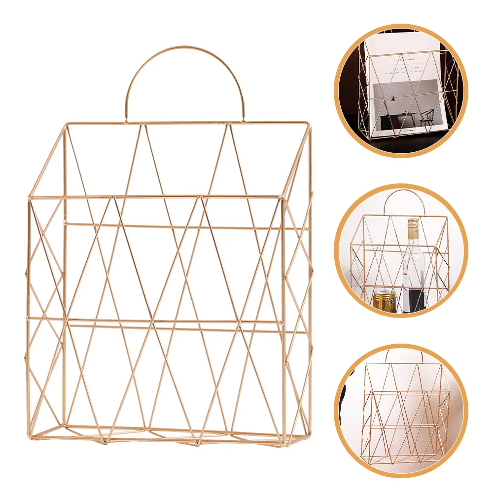 

Newspaper Storage Basket Iron Bin Kitchen Metal Organizer Desk Hamper Desktop Sundries Gold Holder Wire Finishing Table
