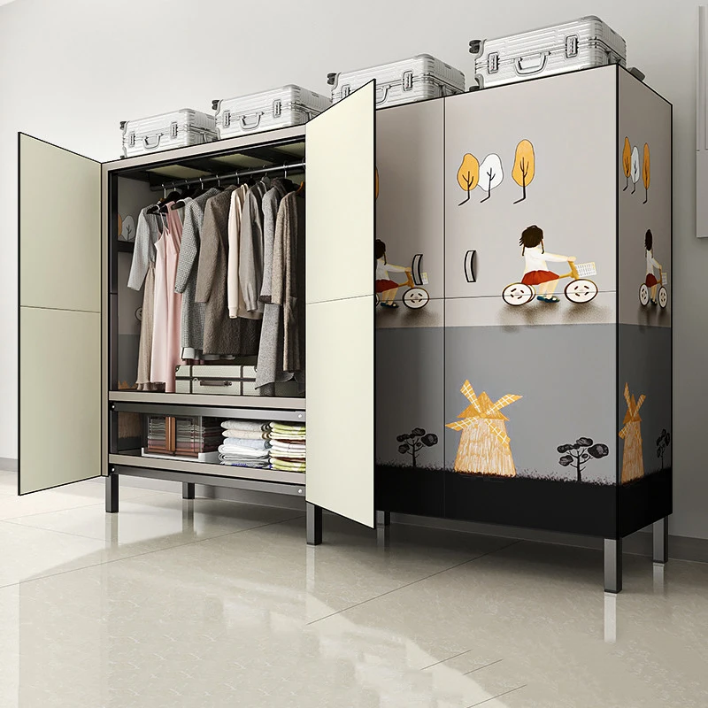 

Foldable Nordic Wardrobes Clothes Steel Display Free Shipping Mobile Cabinets Storage Simple Closets Abiertos Furniture Bedroom