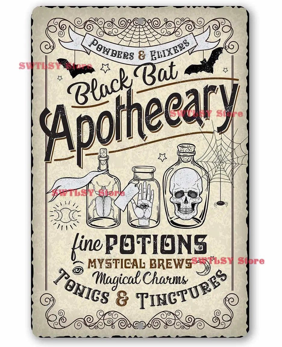 

Metal Sign - Black Bat Apothecary Metal Sign Indoor/Outdoor - Great Halloween Witch Decoration and Gift Under