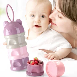 2 Colors 3 Layers Bear Style Portable Baby Milk Powder Box Essential Cereal Cartoon Infant Food Storage Box Snacks Container