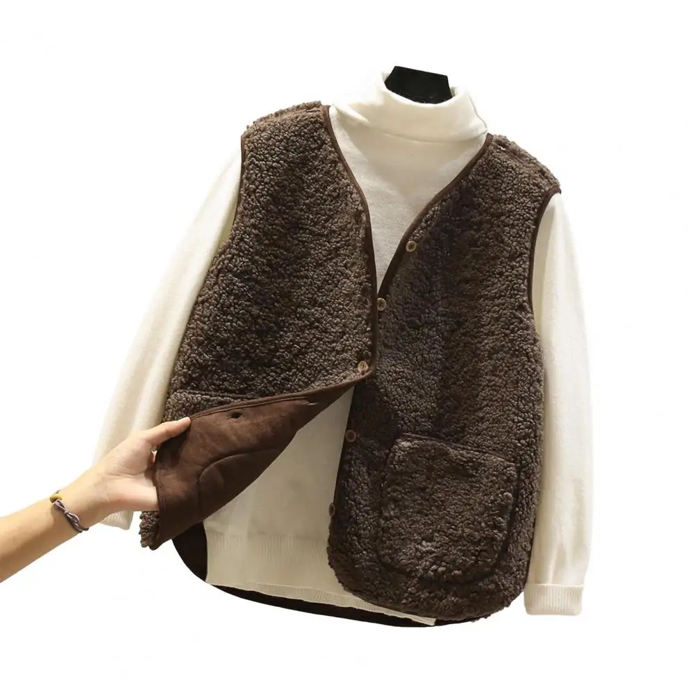 

Autumn Winter Vest Coat Women Solid Color Sleeveless Faux Lamb Wool Waistcoat Short Type Plush Waistcoat Outwear Streetwear