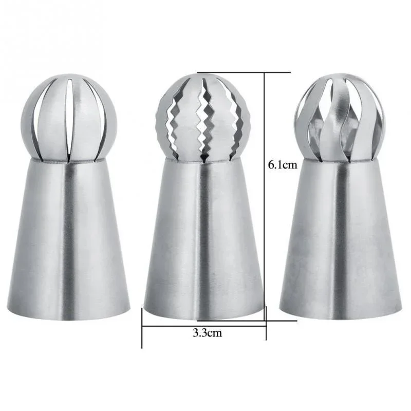 3Pcs/Set Stainless Steel Pastry Nozzle Russian Ball Pastry Nozzles Russian Icing Piping Nozzle Tips Cake Decoration Tools,cake decorating tip set,cake icing nozzles,baking nozzle set,cake decorating nozzle set