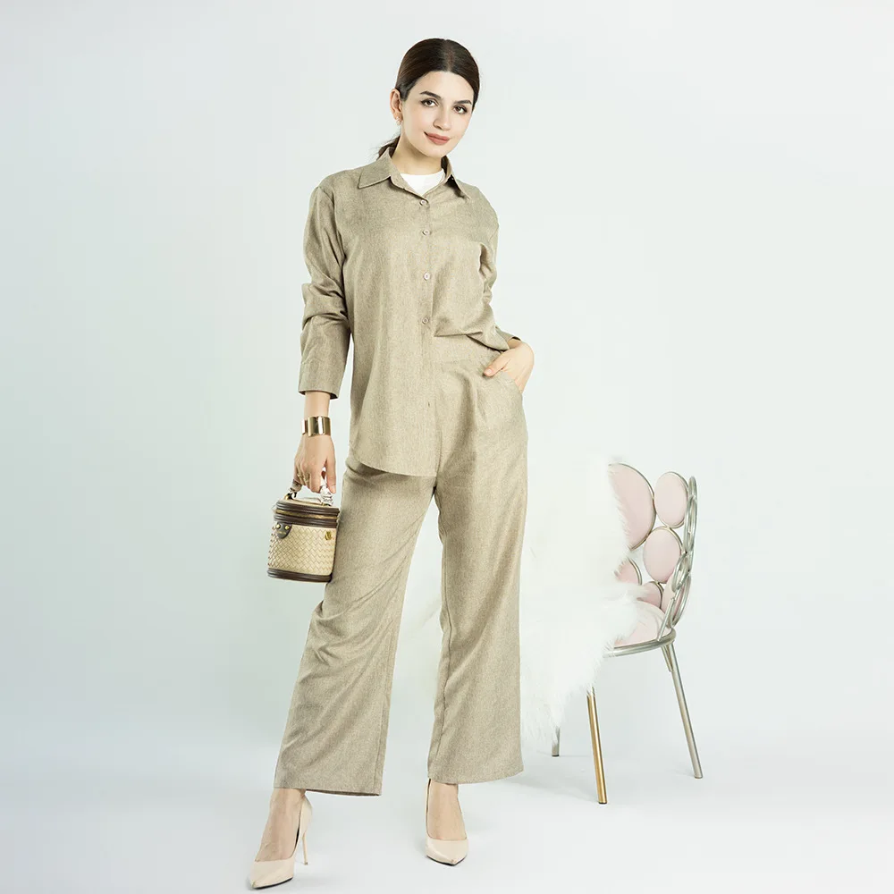 

Dubai Türkiye Casual Pants+Long Sleeve Top Solid casual 2-piece suit