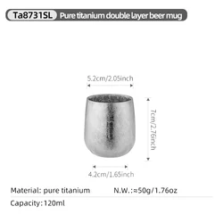 Tiartisan Pure Titanium Double - Layer Anti - Scald Cup - 120ml Portable Outdoor Drinkware (Ice Crystal)
