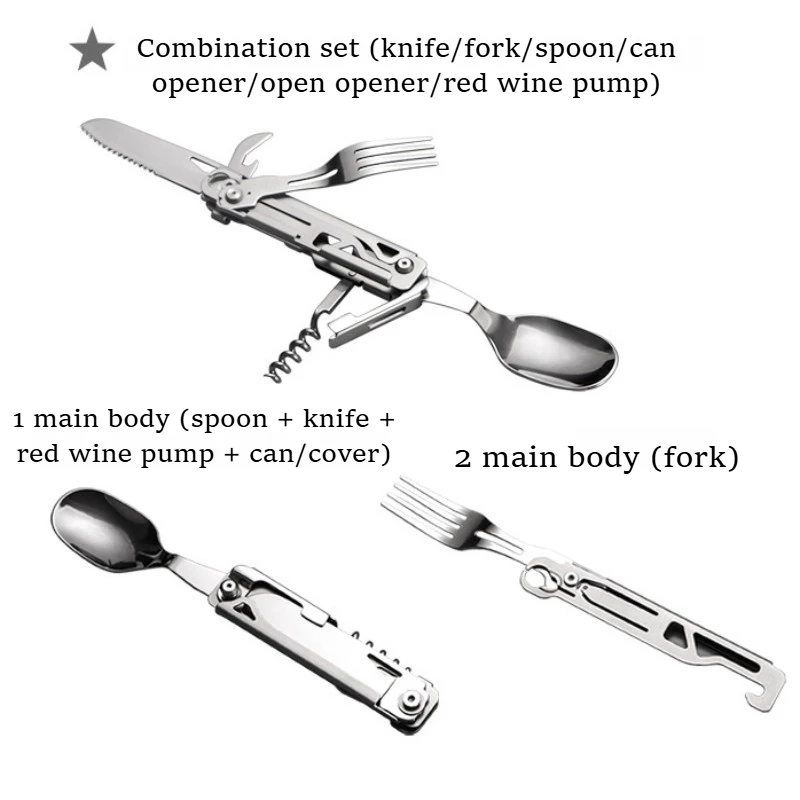 Multifunctional Portable Folding Camping Cutlery Set Knife Fork Spoon Can Opener