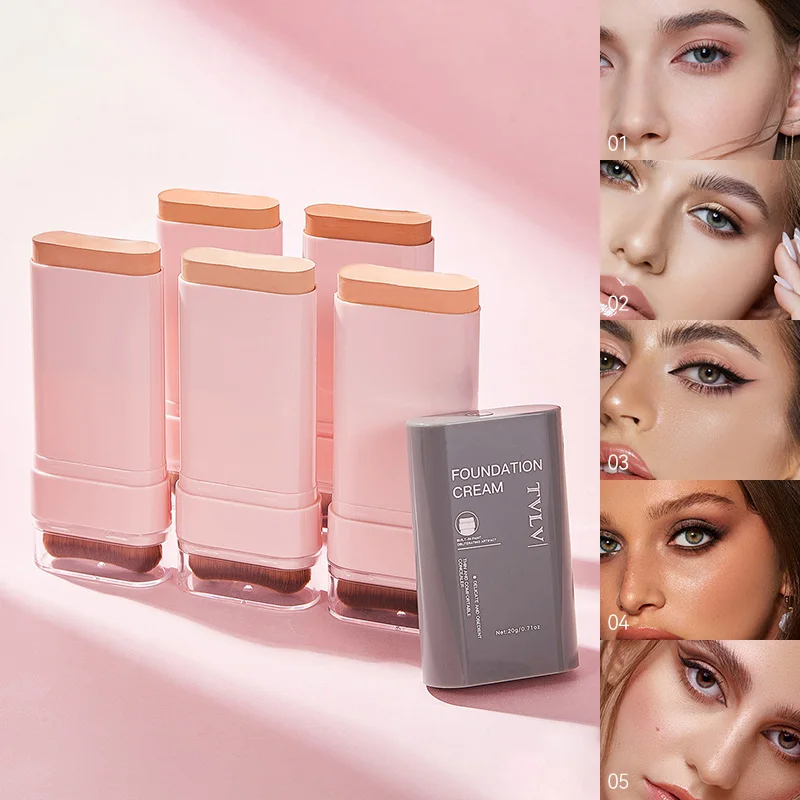 TVLV Concealing Foundation Stick 5 Shades Built-In Brush Cream Finish Lightweight Waterproof Formula sponge head concealer waterproof concealer makeup concealer face concealer concealer foundation cream
