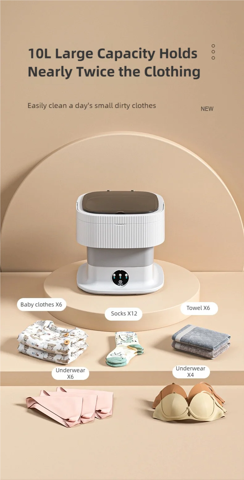 11L Portable Compact Folding Washing Machine With Timed Spin Dry Function For Socks, Underwear, And Lingerie Cleaning