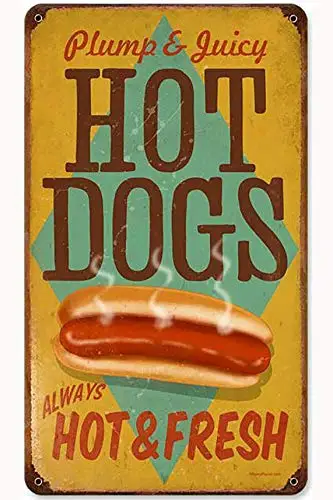 Patisaner Vintage Retro Juicy Hot Dog Metal Tin Sign 8X12 Pollici 20X30Cm